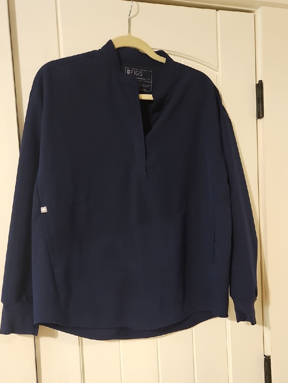 Figs Womens Navy Long Sleeve With Mandarin Collar